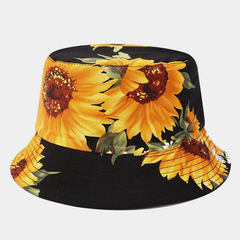 BK00074 Chapeau Bob Femme Réversible Imprimé Tournesol