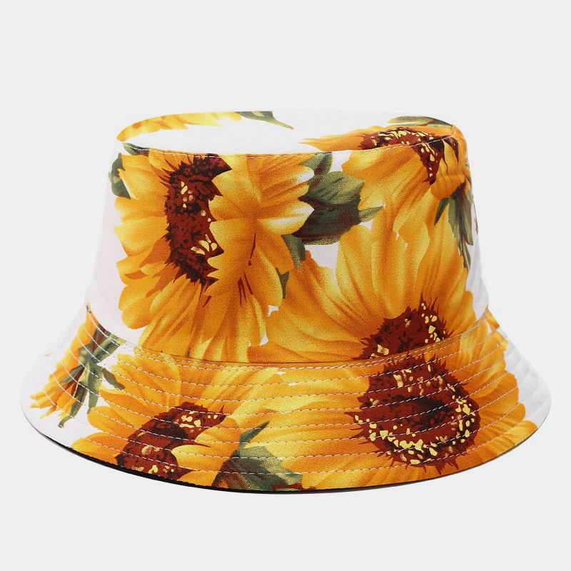 BK00074 Chapeau Bob Femme Réversible Imprimé Tournesol