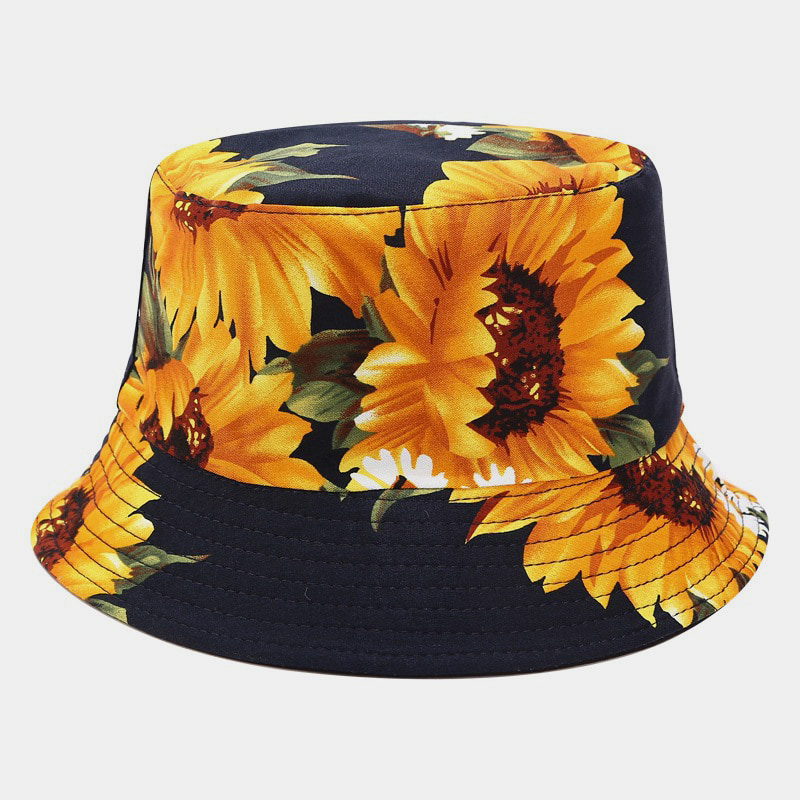 BK00074 Chapeau Bob Femme Réversible Imprimé Tournesol