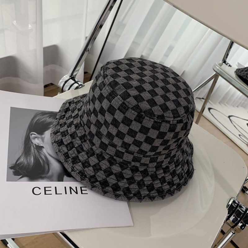 BK00035 Chapeau de cow-boy délavé à damier