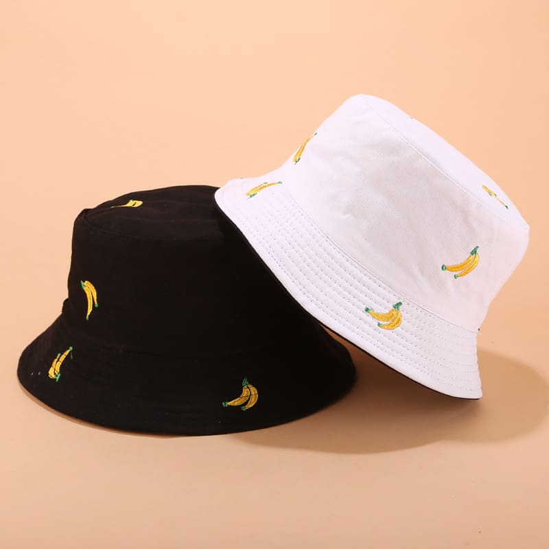 BK00060 Chapeau seau pour femme motif banane et fruits