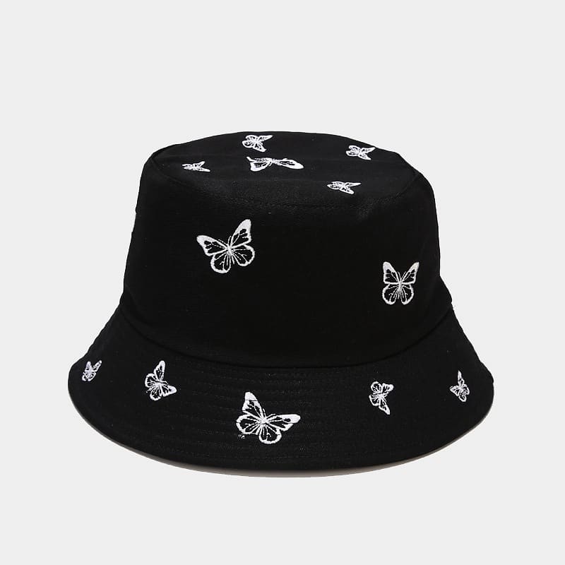 BK00052 Chapeau seau double face brodé papillon