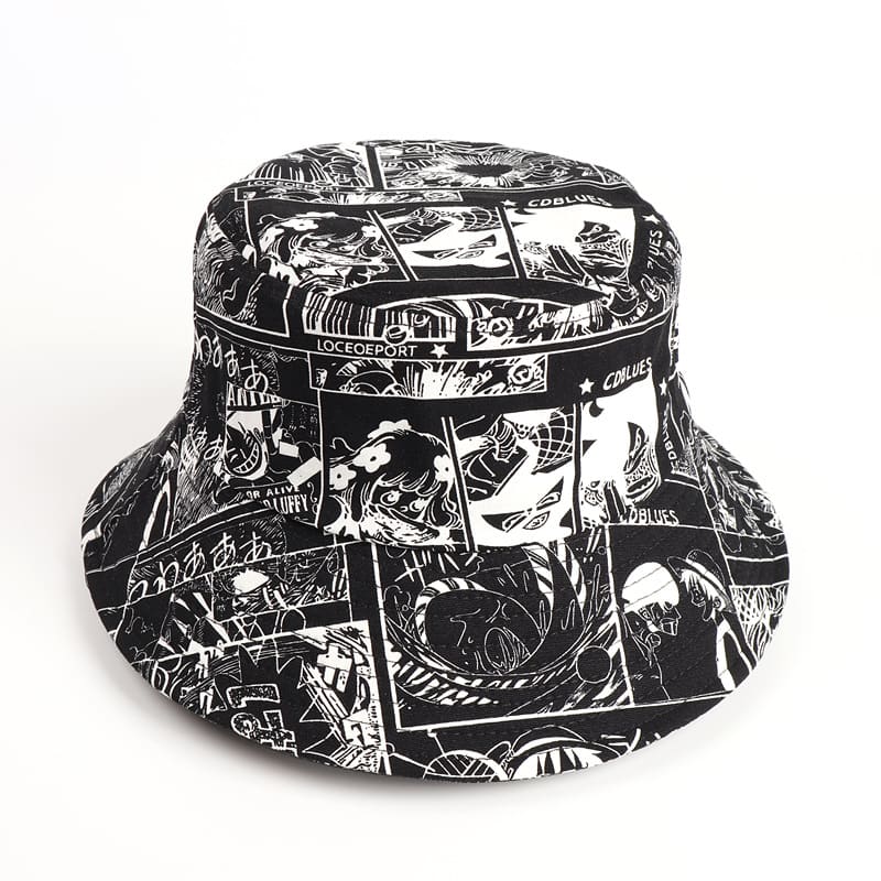 BK00051 Chapeau Seau Motif Roi Pirate Noir Et Blanc