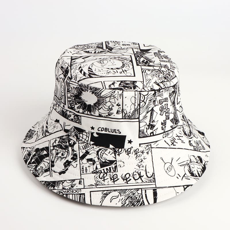 BK00051 Chapeau Seau Motif Roi Pirate Noir Et Blanc