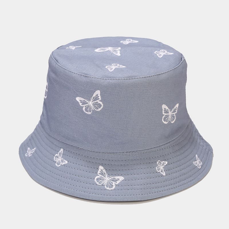 BK00052 Chapeau seau double face brodé papillon