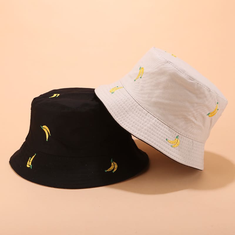 BK00060 Chapeau seau pour femme motif banane et fruits