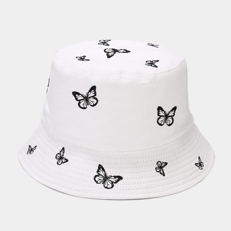 BK00052 Chapeau seau double face brodé papillon