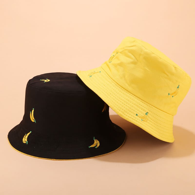 BK00060 Chapeau seau pour femme motif banane et fruits