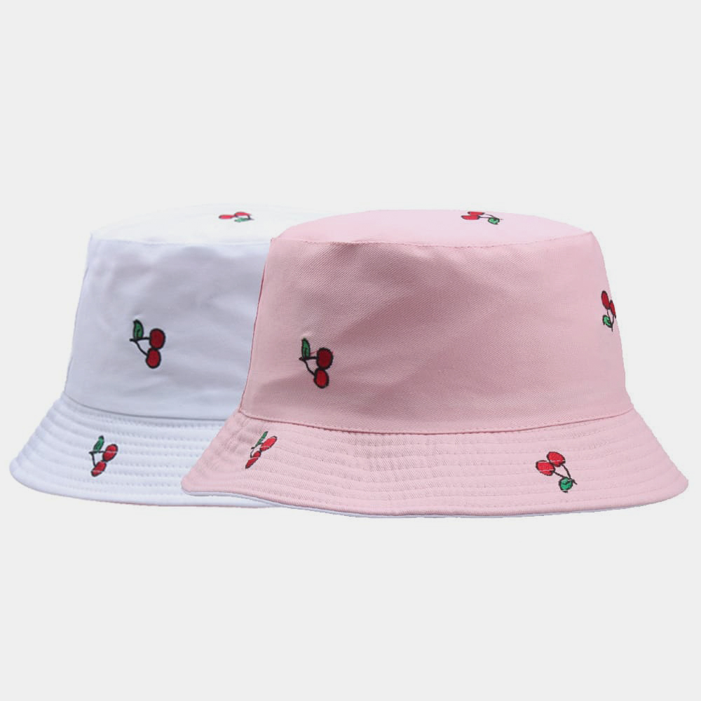 BK00055 Chapeau Bob Brodé Motifs Fruits Et Cerise