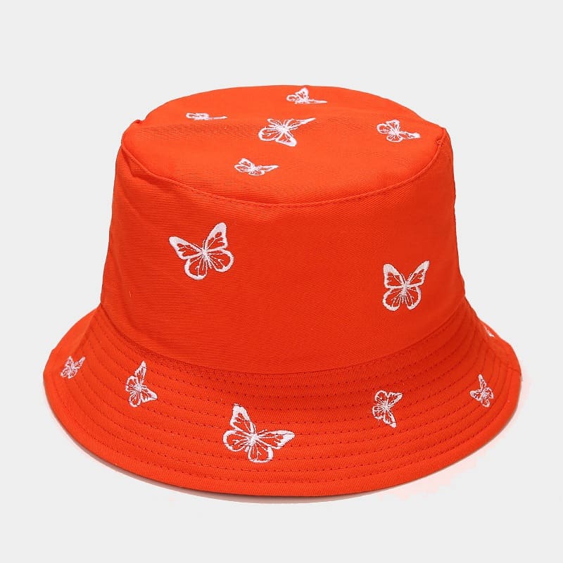 BK00052 Chapeau seau double face brodé papillon