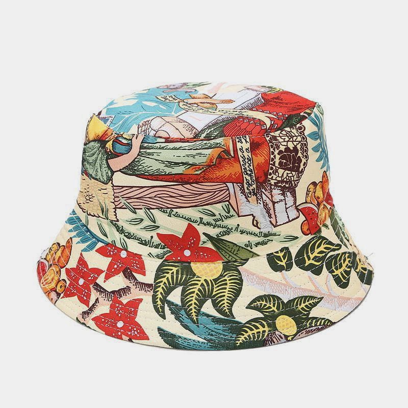 BK00062 Chapeau seau pliant Sunbonnet imprimé double face