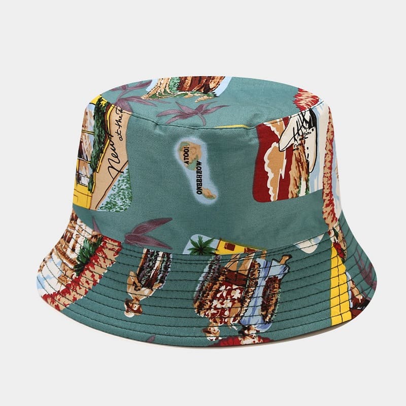 BK00062 Chapeau seau pliant Sunbonnet imprimé double face