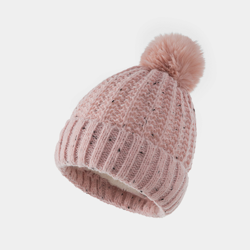 H00028 Bonnet tricoté en polaire pour femme avec pompon