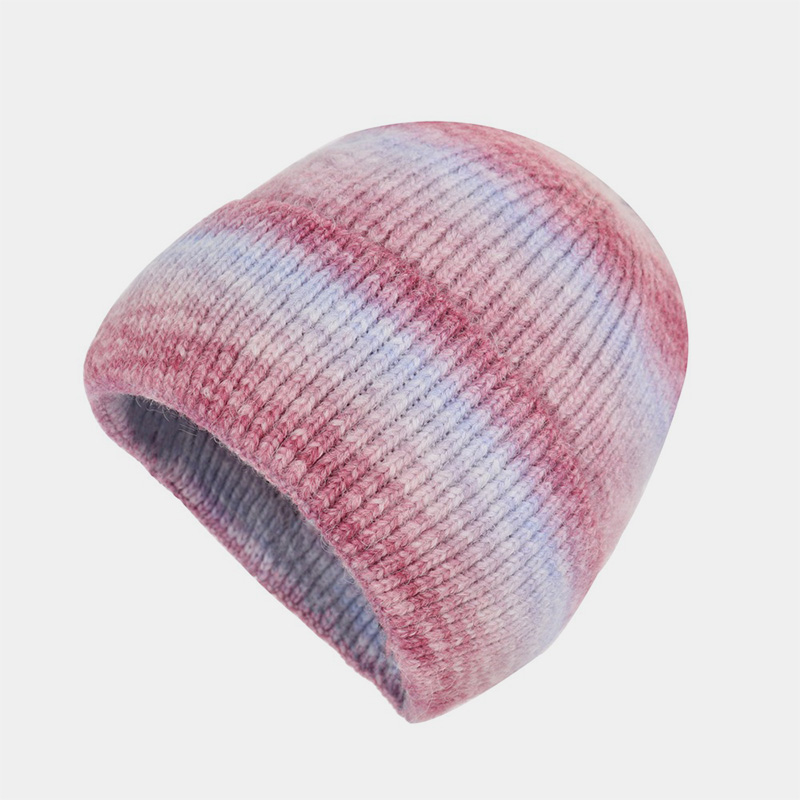 H00031 Bonnet tricoté en acrylique arc-en-ciel multicolore teint par nœuds