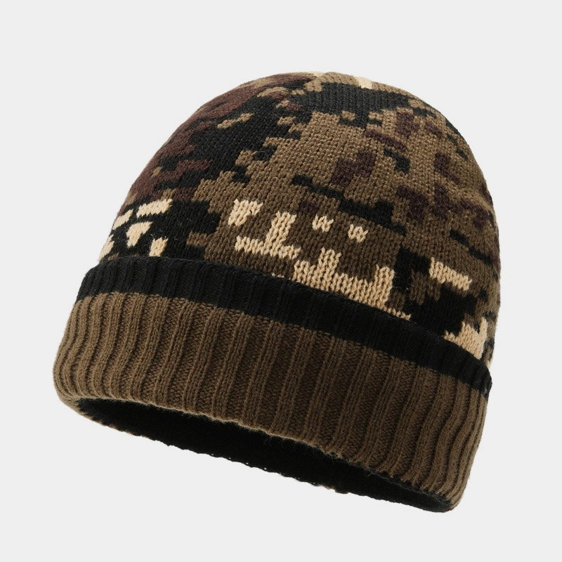 H00061 Bonnet tricoté camouflage et polaire pour homme