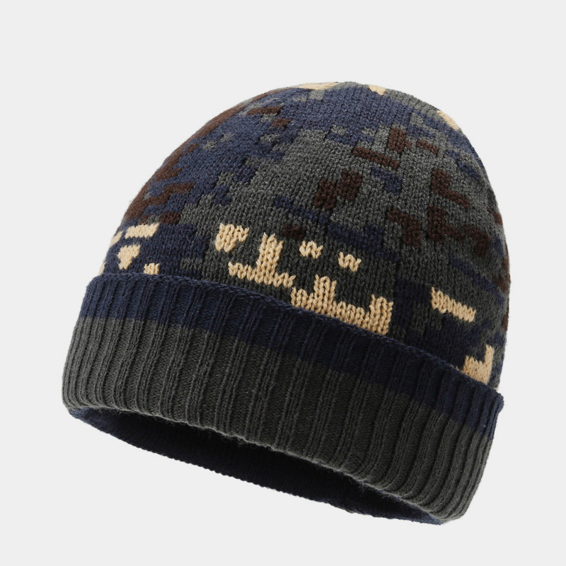 H00061 Bonnet tricoté camouflage et polaire pour homme