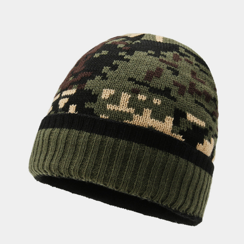 H00061 Bonnet tricoté camouflage et polaire pour homme