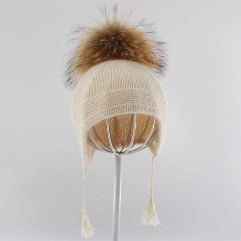 H00084 Bonnet tricoté pour enfants à une boule en polaire de lapin