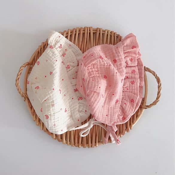 H00090 Bonnet tricoté en coton pour bébé fille 0-1 ans