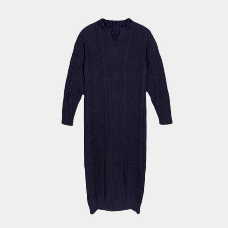 SM-K0032 Robe tricotée en jacquard de couleur unie à col en V pour femmes Automne / Hiver