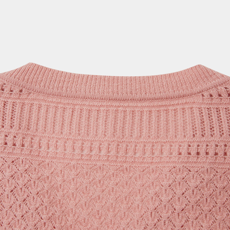 ML2202 pull pull tricoté à col en V creux en cuir rose