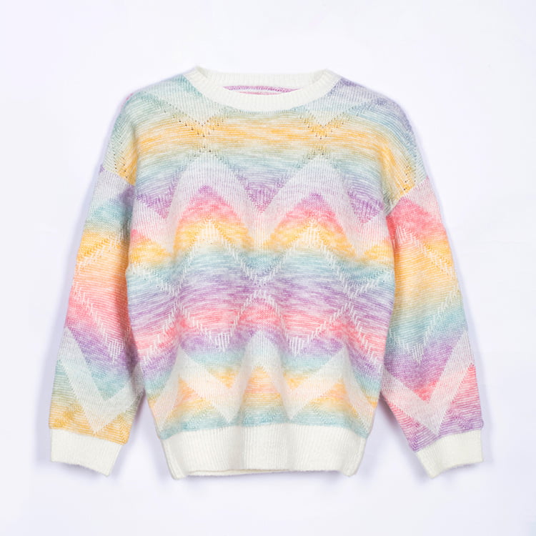 SM-K0011 printemps automne arc-en-ciel dégradé mohair pull épaissi pull tricoté