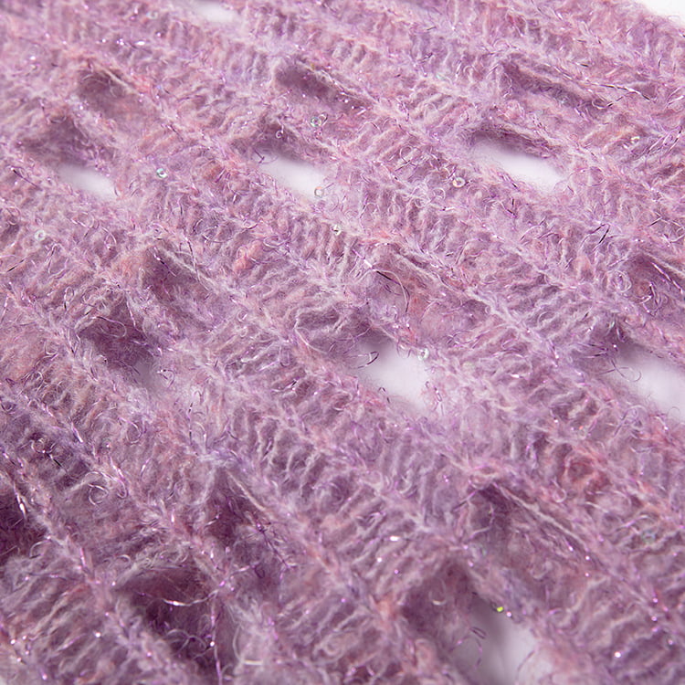 SM-K0040 Pull court en mohair pailleté à col en V et manches découpées Super Fairy