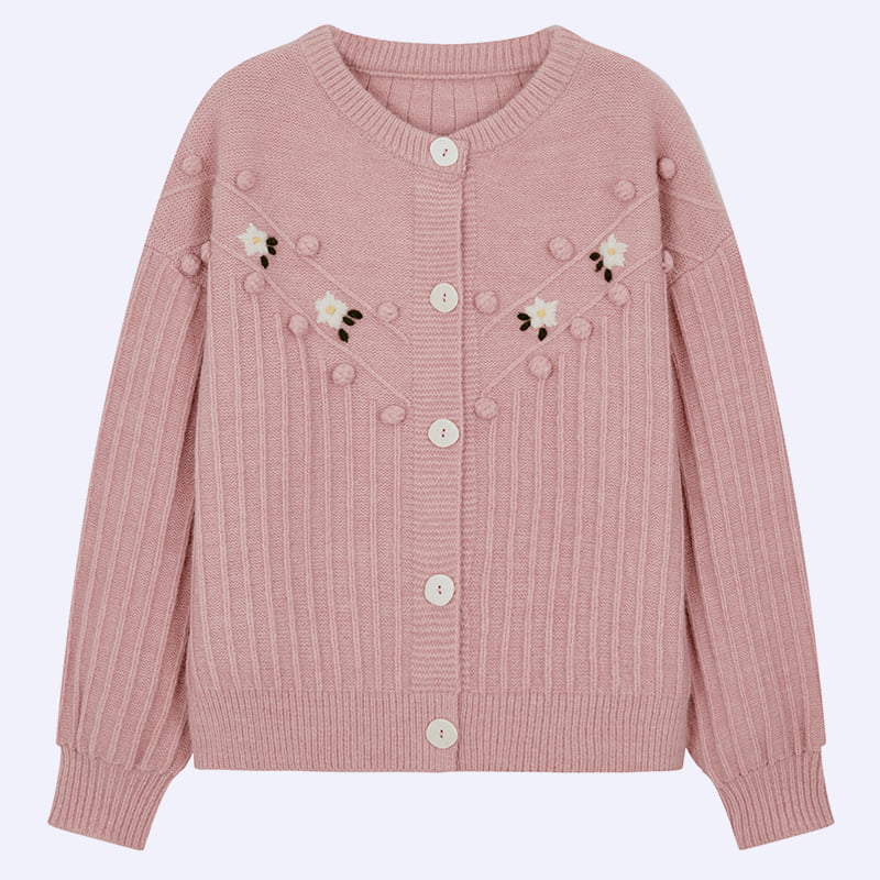 ML2211 Pull cardigan en tricot à manches bouffantes et col rond mignon