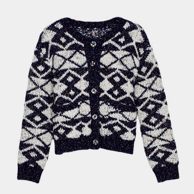SM-K0036 Cardigan tricoté chiné à motif géométrique Vêtements d'extérieur d'automne et d'hiver pour femmes