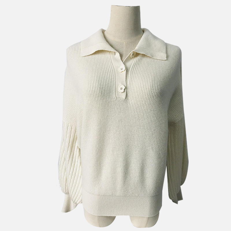 SY104 Pull en tricot de laine décontracté à manches longues de style universitaire blanc